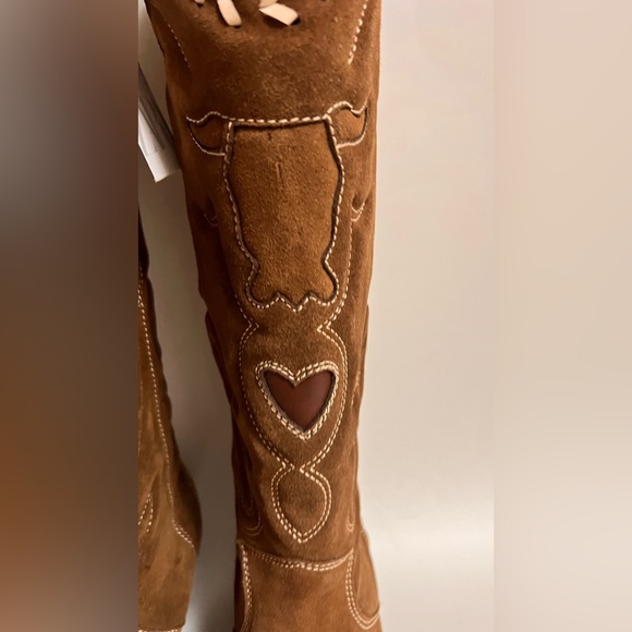 NWT Zara  suede  Embroidered Knee-High Boots - Picture 3 of 8